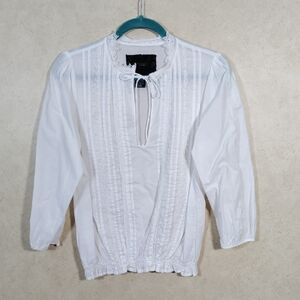 04172 Sanctuary white cotton pleated lace trim blouse M